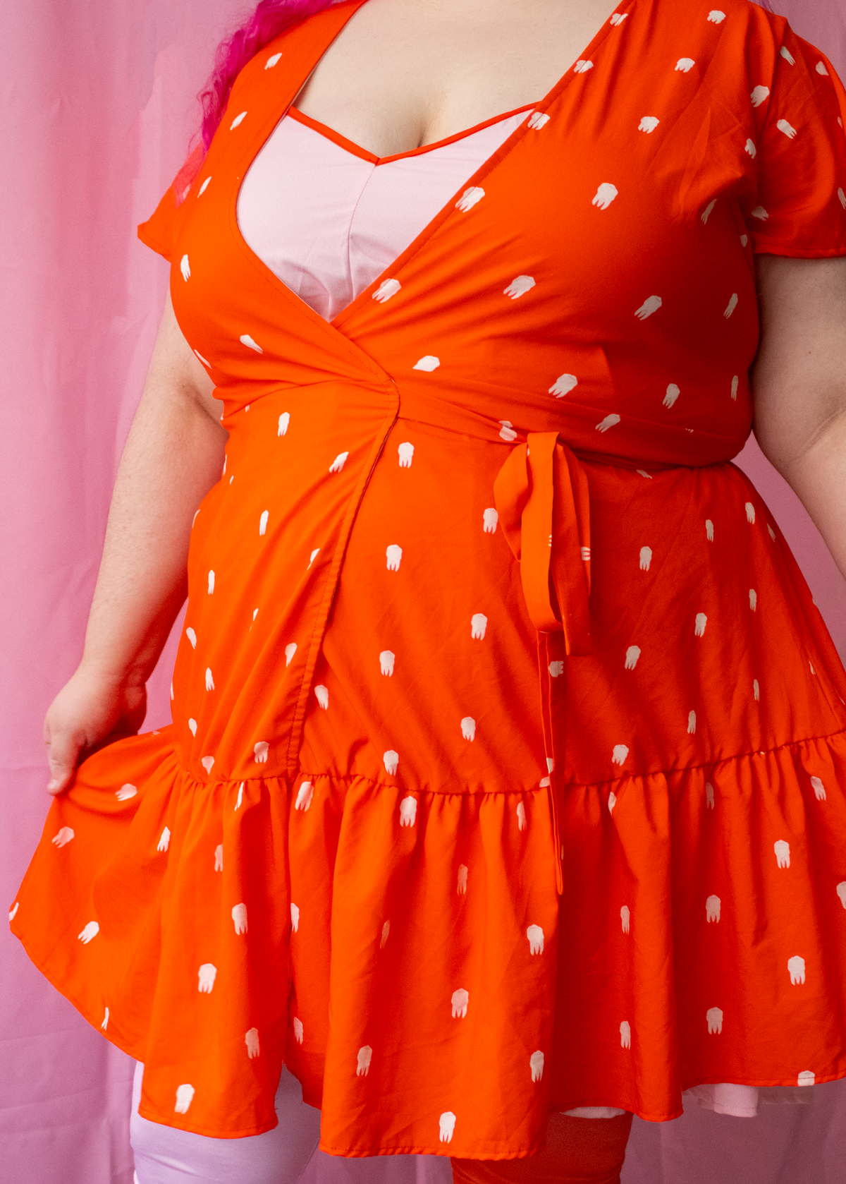 3XL toothy wrap dress in pink