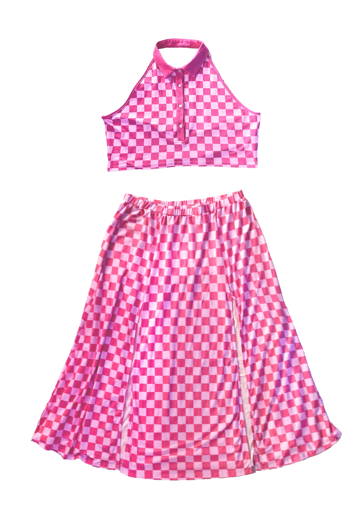 checkered crop top + maxi skirt set