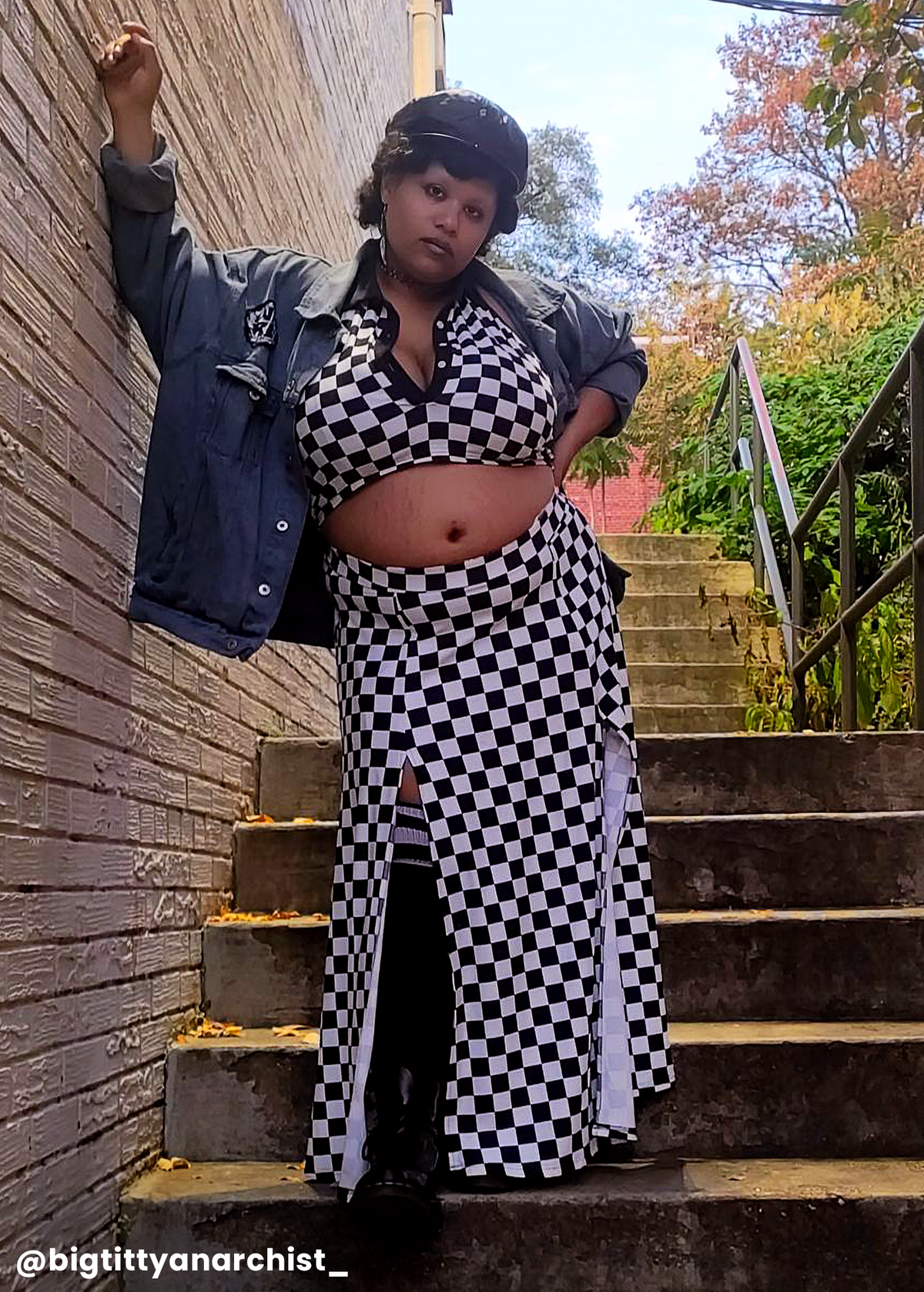 5XL checkered m-slit maxi skirt in demolition derby