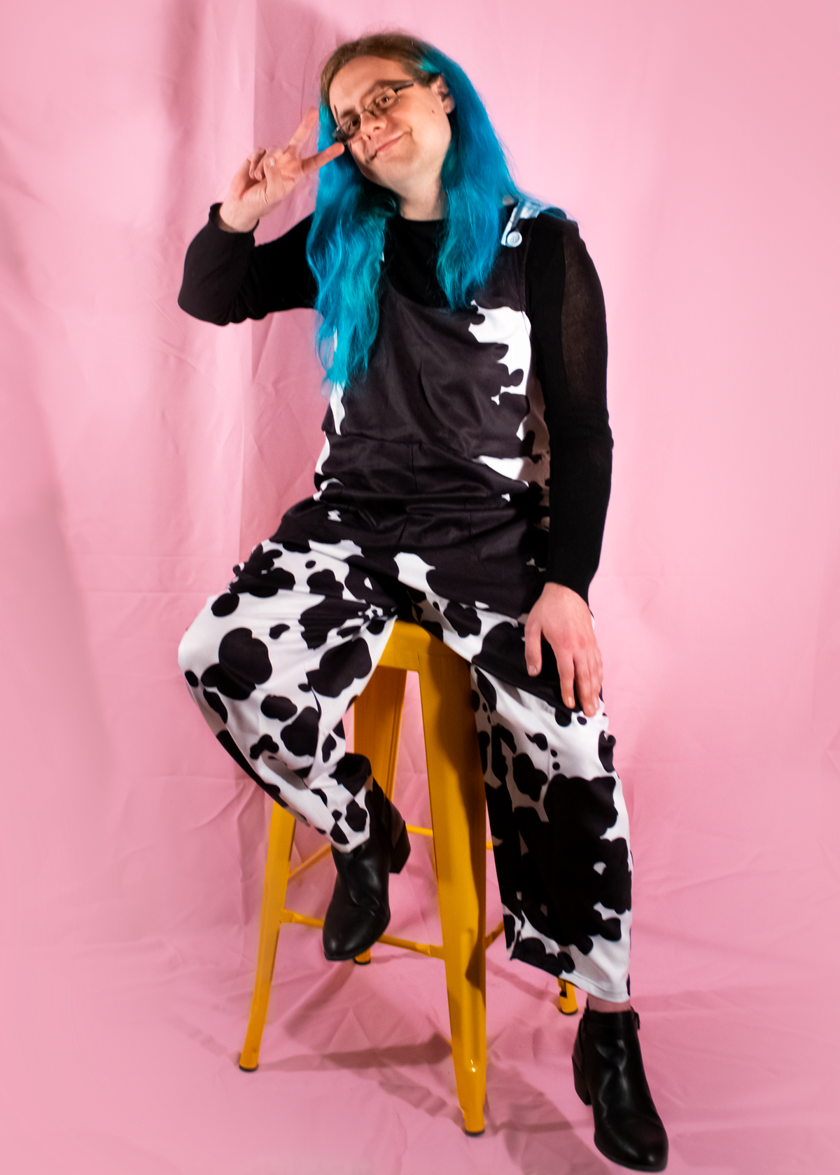 3XL Cow Print Dungarees in Classic Black &amp; White