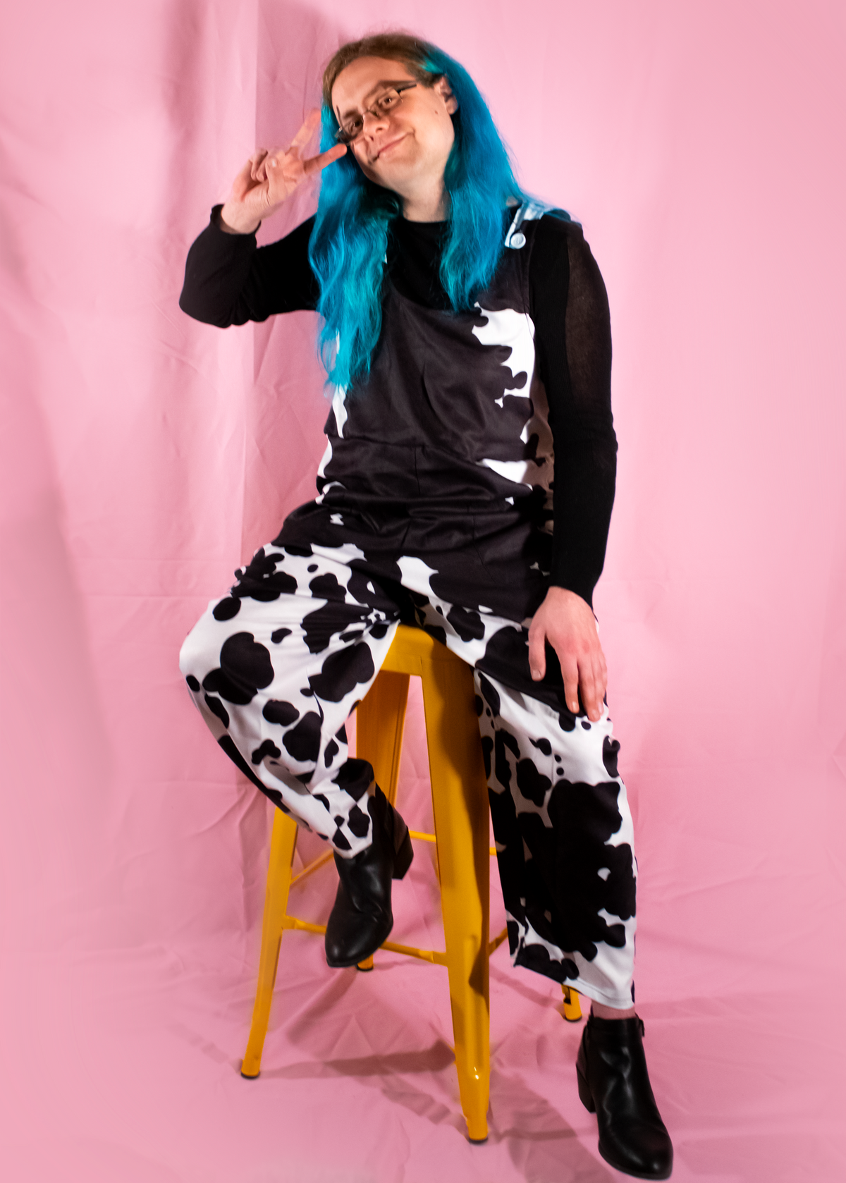 5XL Cow Print Dungarees in Pink