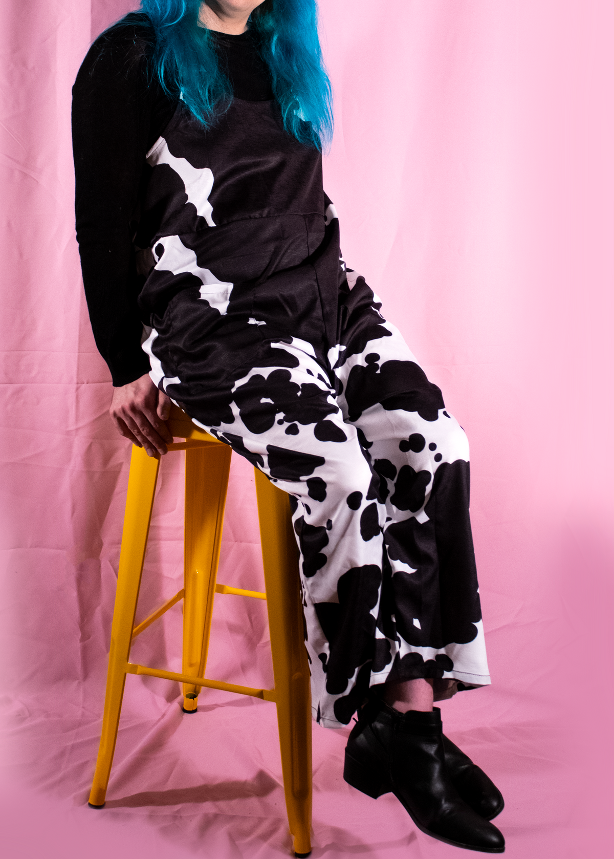 L Cow Print Dungarees in Classic Black &amp; White