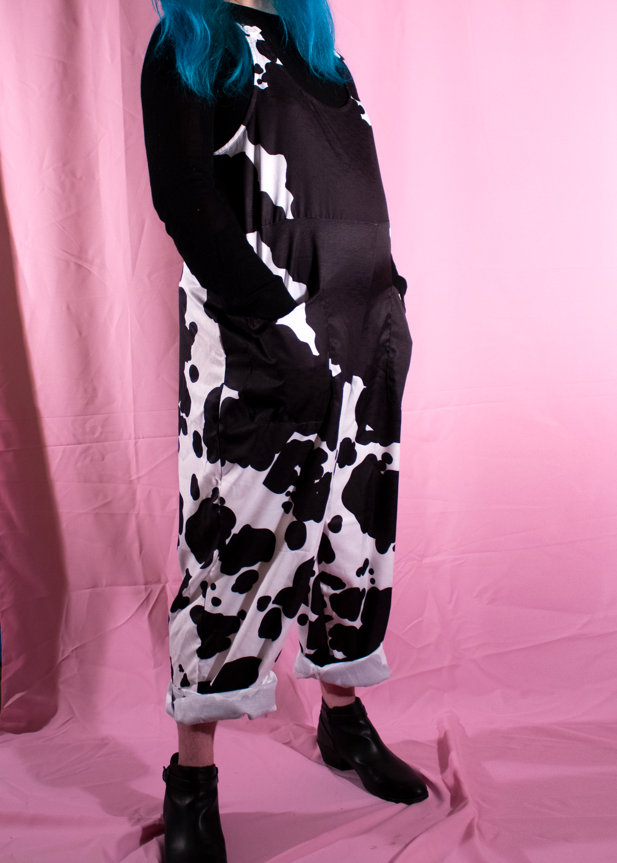 XL Cow Print Dungarees in Classic Black &amp; White