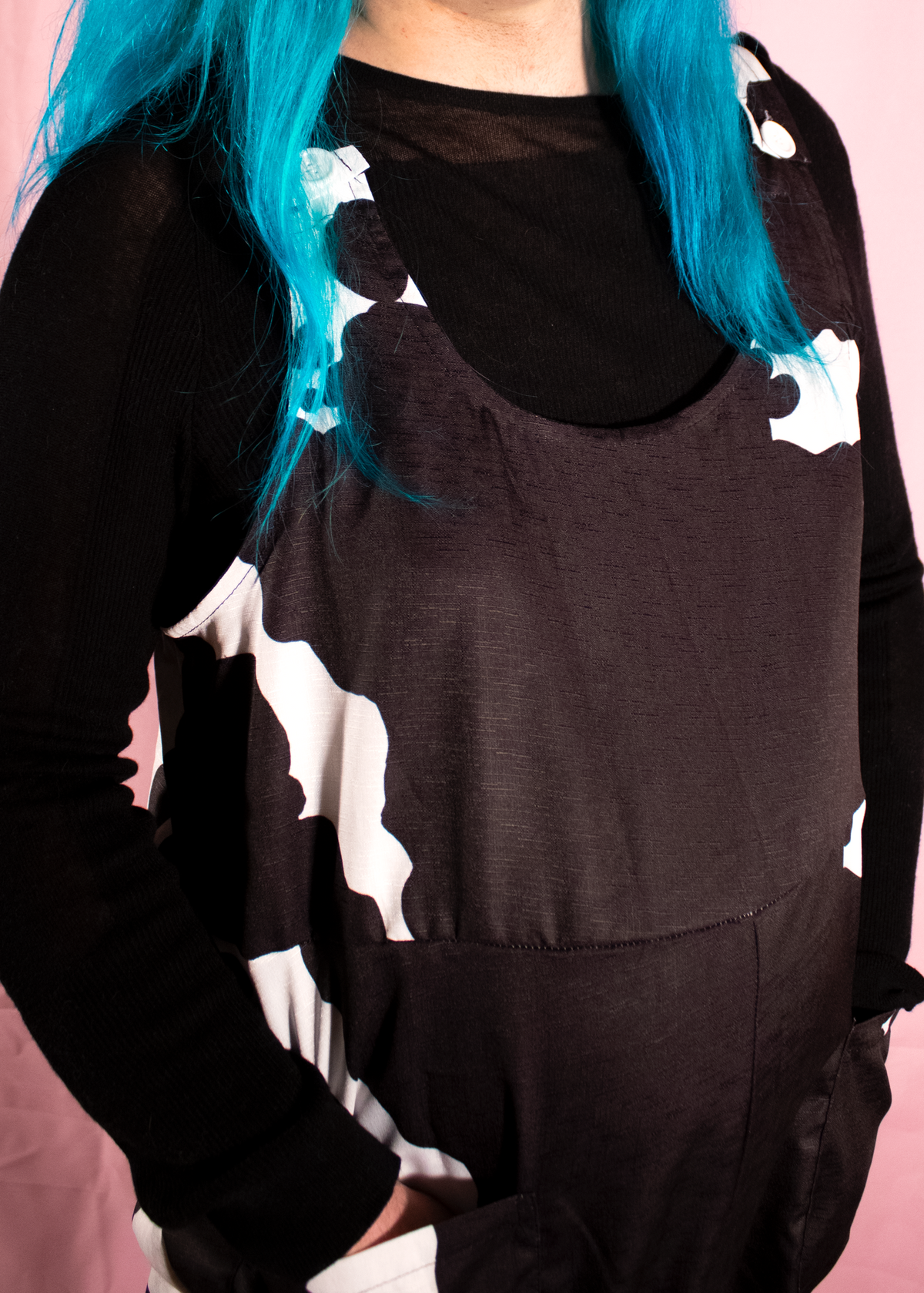 XL Cow Print Dungarees in Classic Black &amp; White