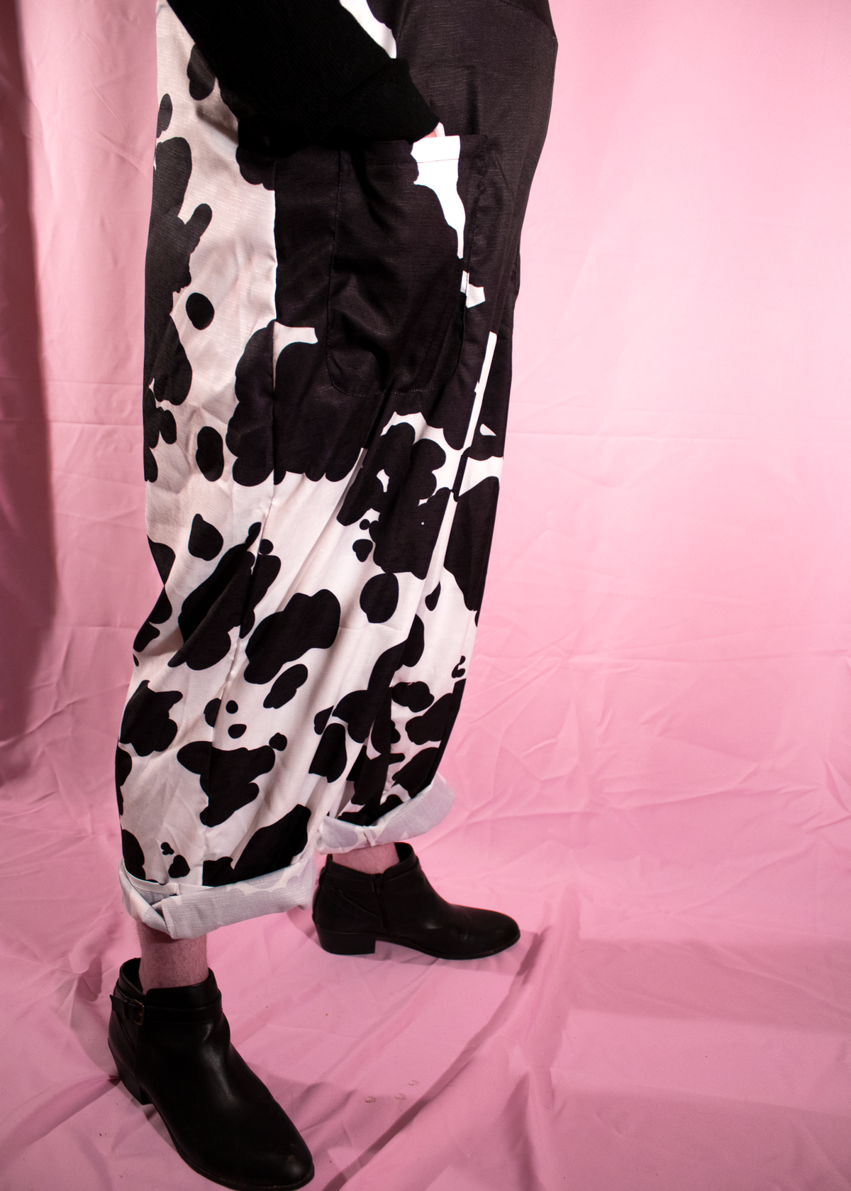 2XL Cow Print Dungarees in Classic Black &amp; White