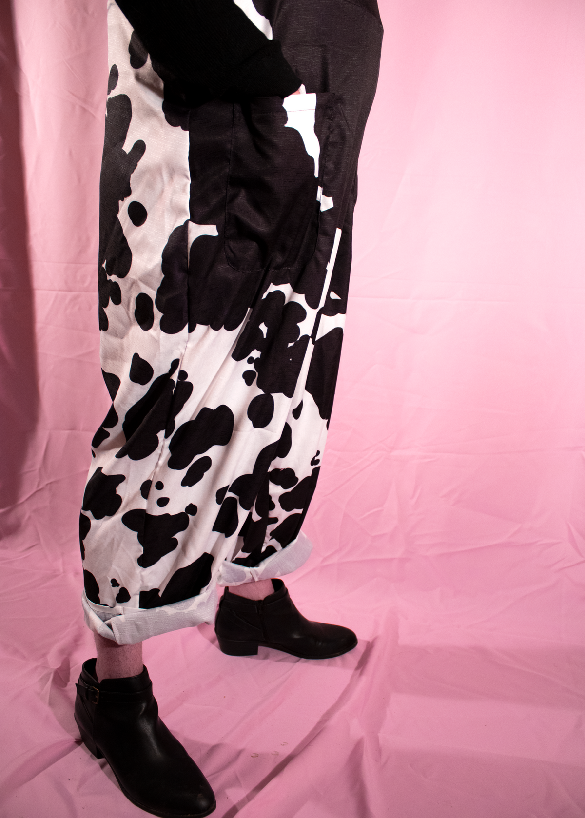 XL Cow Print Dungarees in Classic Black &amp; White