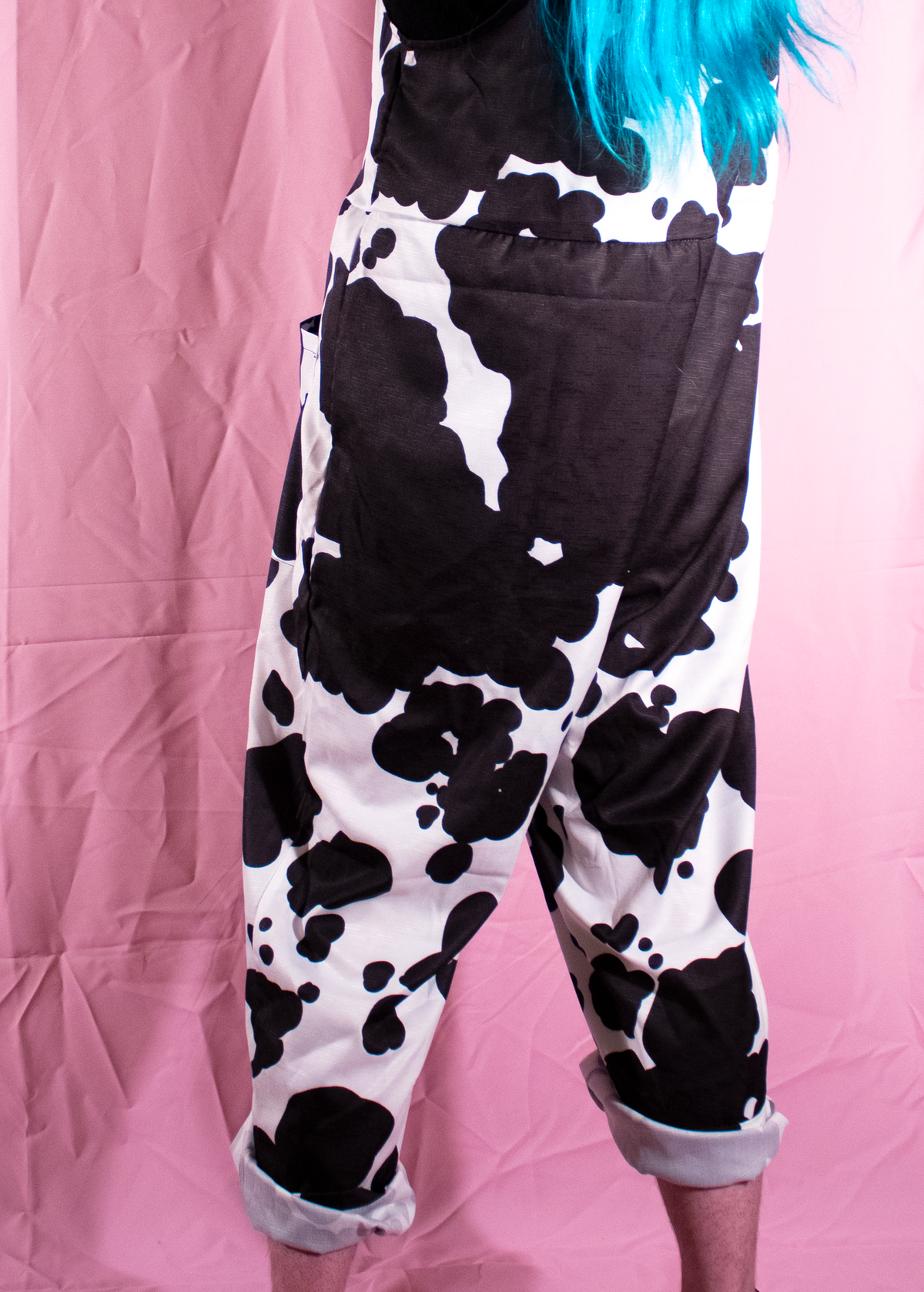 L Cow Print Dungarees in Classic Black &amp; White