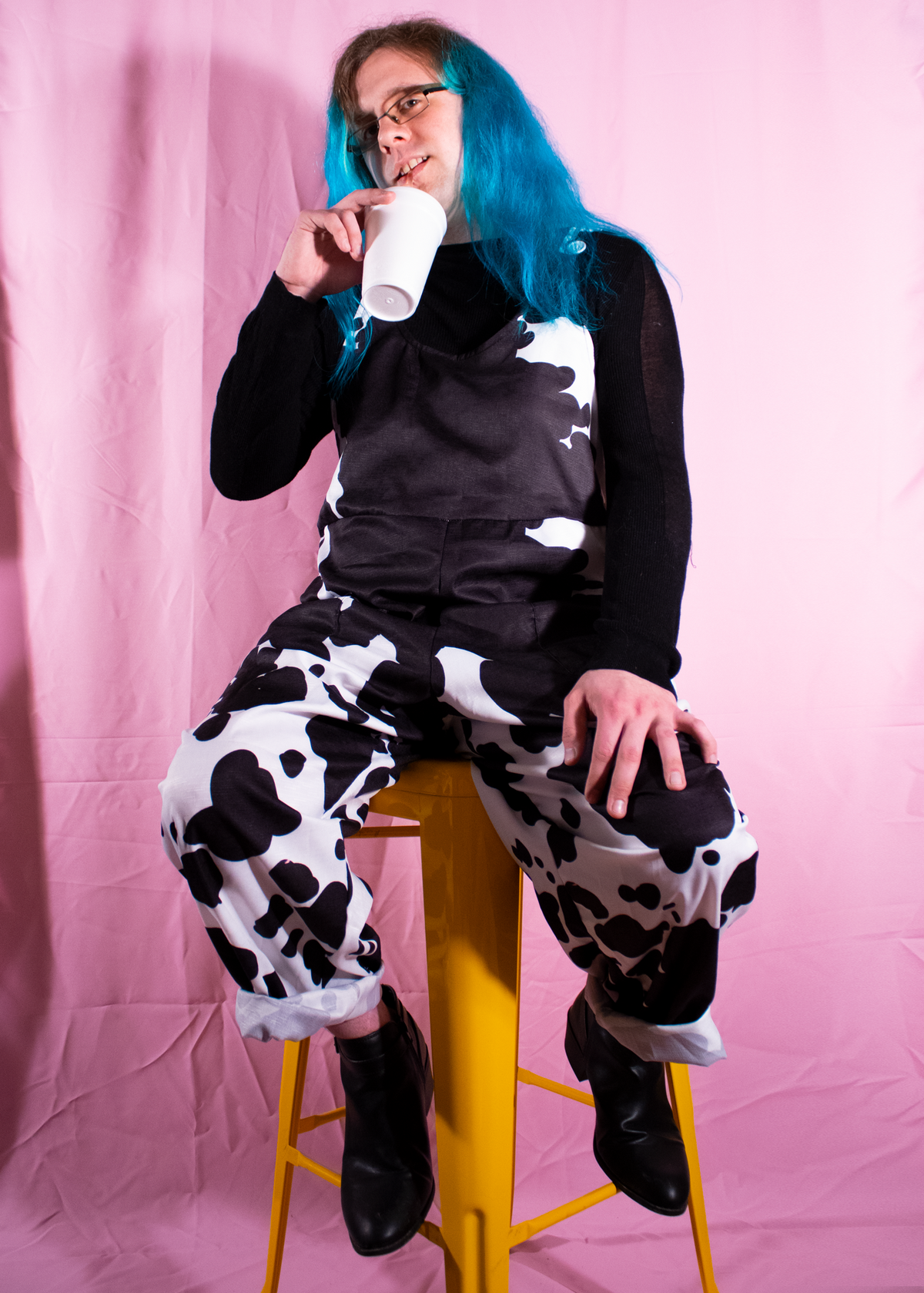 XL Cow Print Dungarees in Classic Black &amp; White