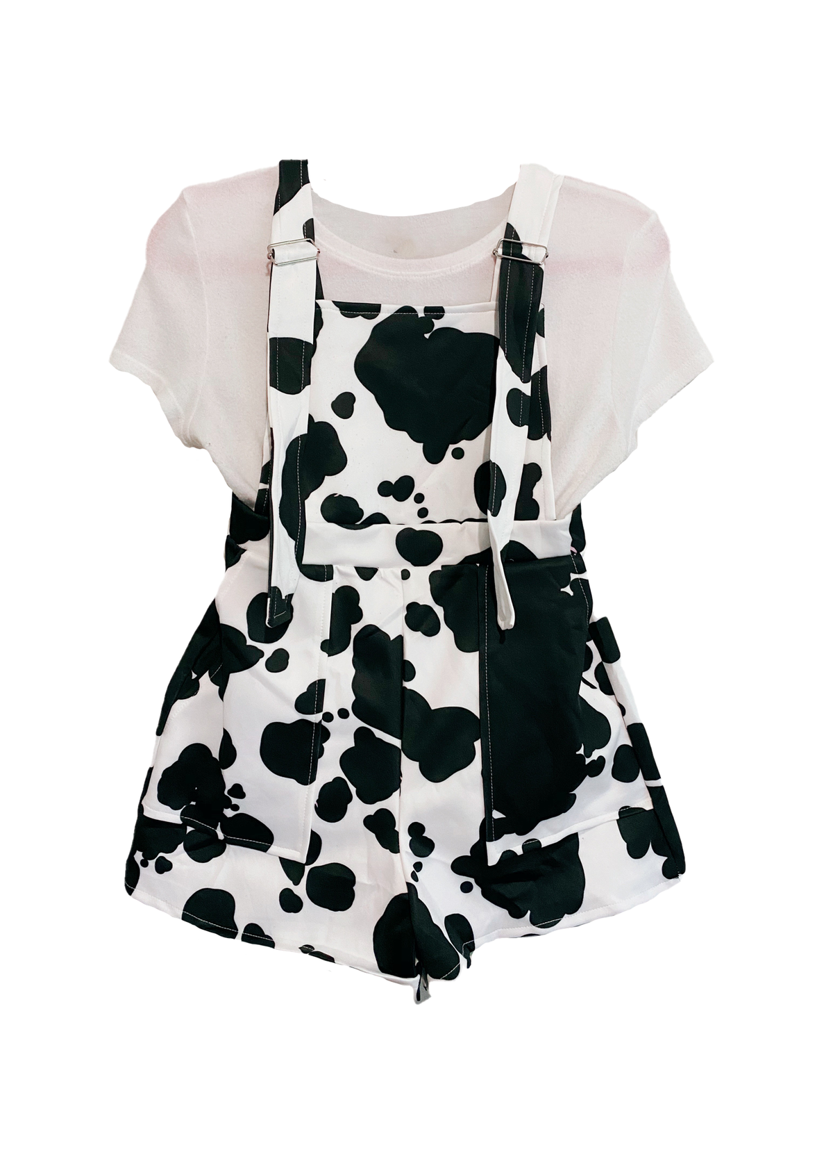 XS Cow Print Overall Shorts