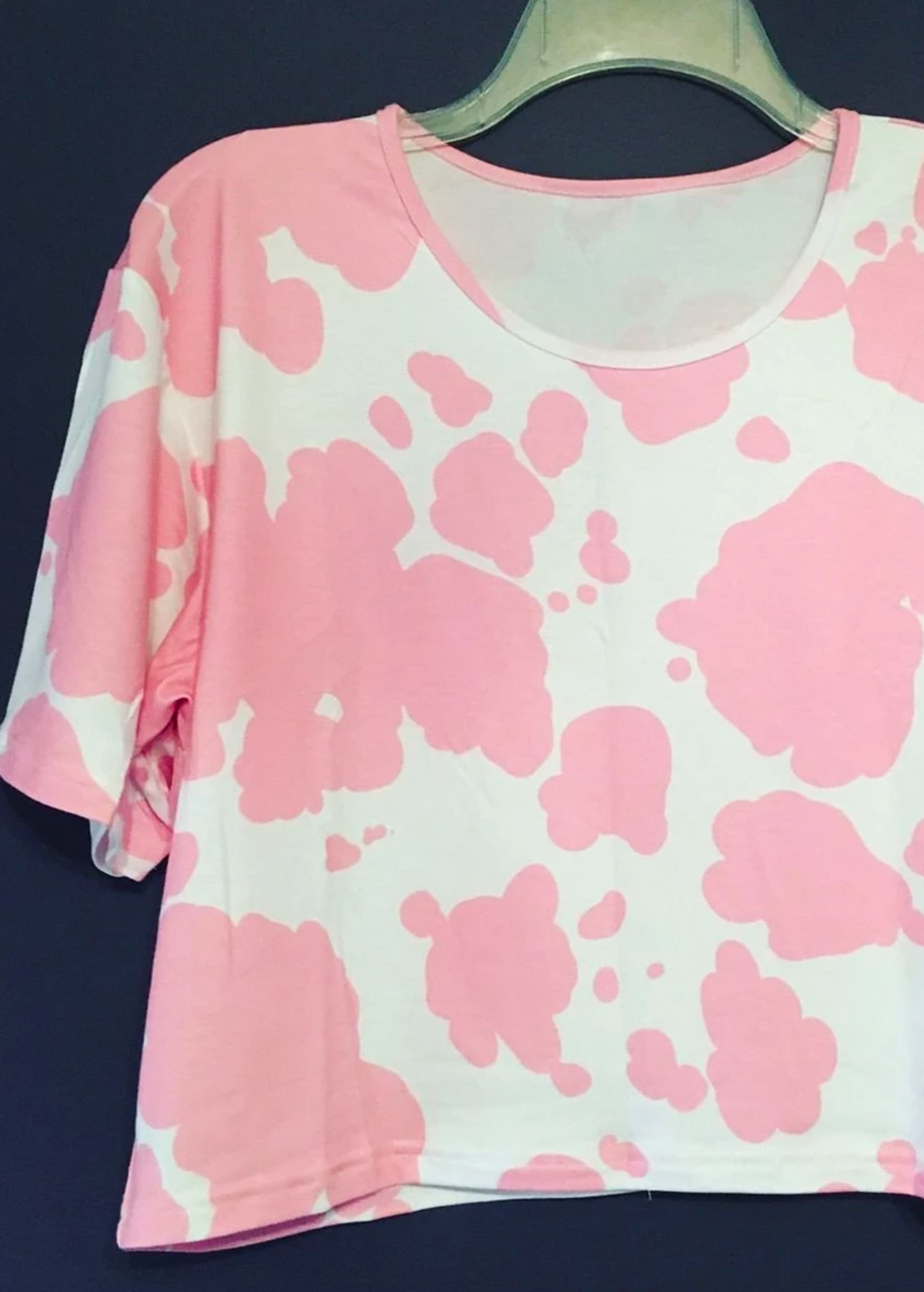 S pink cow print crop top