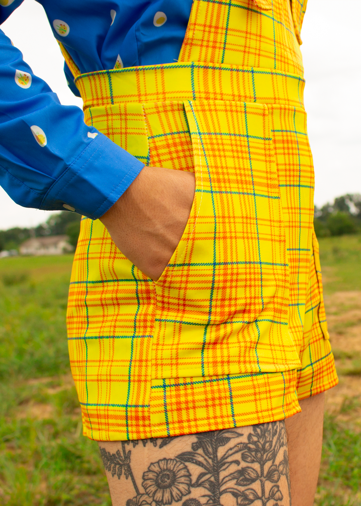 Primary Plaid Overall Shorts