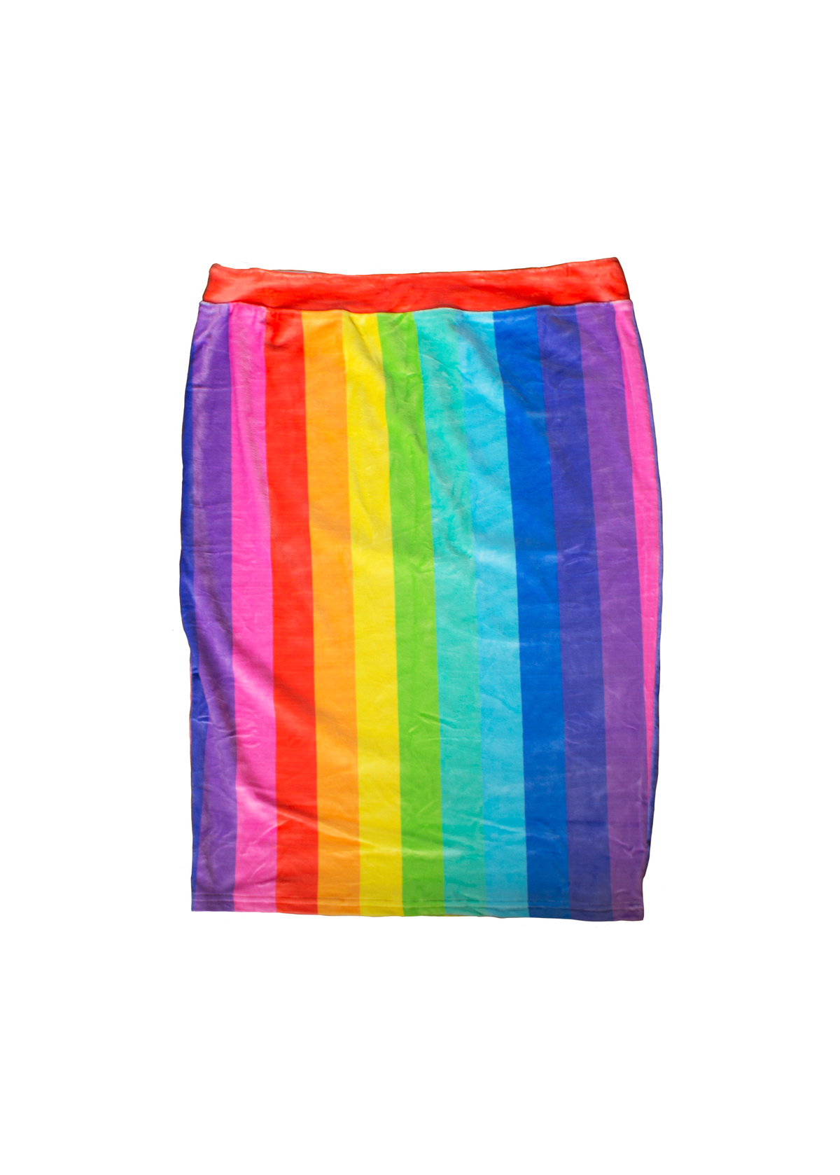 rainbow stripe velvet midi skirt