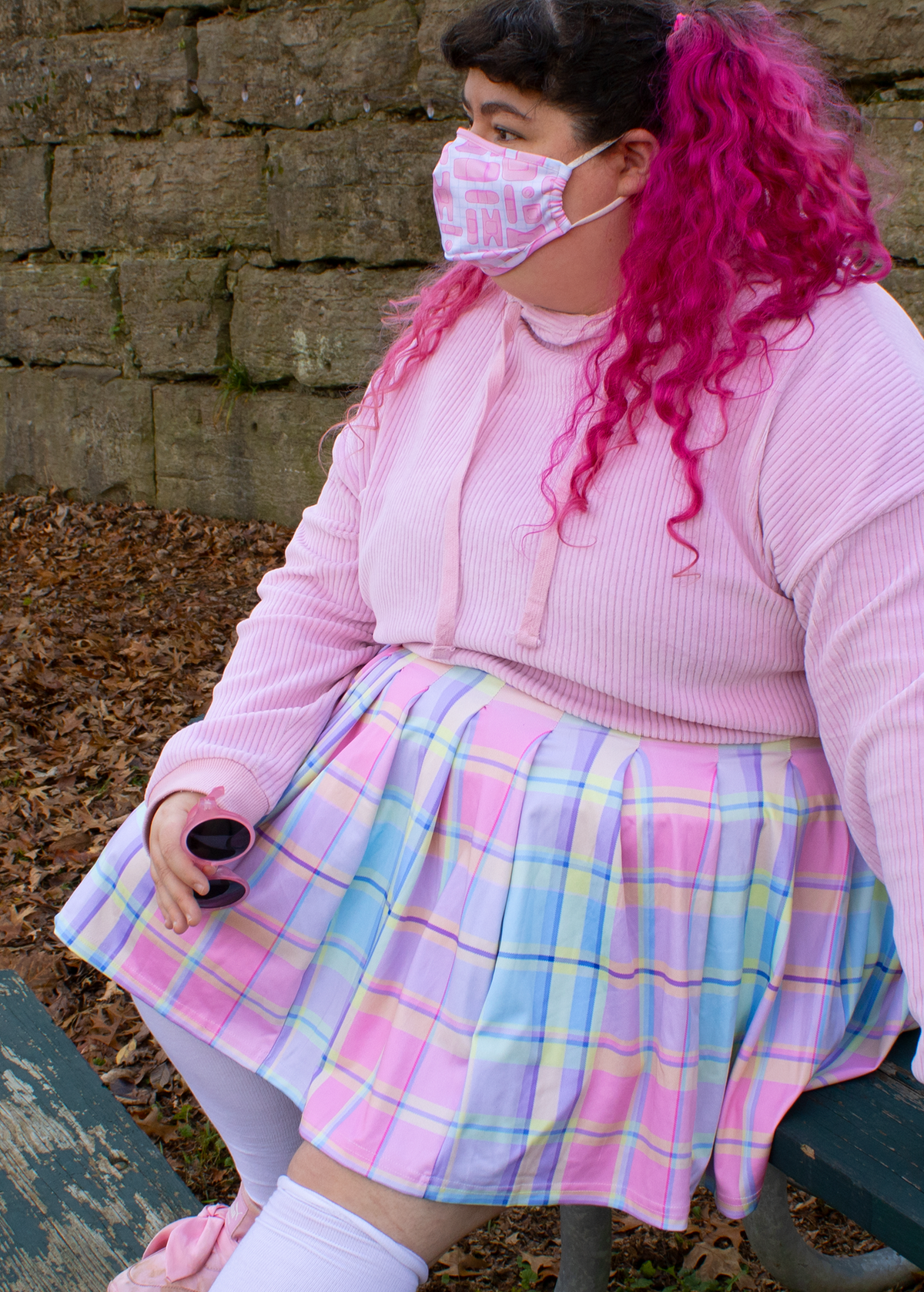 S plaid pleated mini skirt in konpeito